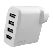 Cygnett PowerPlus 24W Multi Port USB-A Wall Charger White, 4xUSB-A 12W, Compact [CY4768PDWCH]