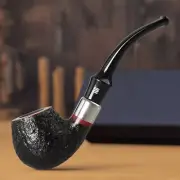 Sandblasted Briar Tobacco Pipe Handmade Bent Saddle Stem Classic Pipe With Ring