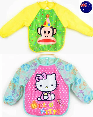 Kid Boy Girl Baby HELLO KITTY MONKEY Feeding Bib Apron Art Painting Smock shirt