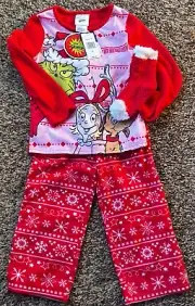 Dr. Seuss Grinch Kids 3 piece Pajama Set With Fuzzy Socks Size 6
