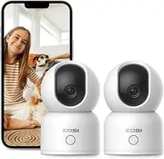 ZOSI 1080P WLAN Indoor Surveillance Camera, 360° Swivelling IP Camera with One Touch Call for Pet, Dogs, Baby, AI Person Detection, Pack of 2 C518