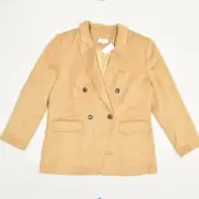 NEW Loft Women's Double Breasted Blazer Jacket Solid Polyester Brown Size 14
