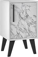 BRV White Nightstand Bedside Table | Cabinet Table with 2 Storage Sections | Marble Printed Door with Matte Finish | Designer Legs | Made in Brazil | BPP 06-208