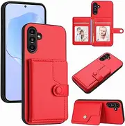 Compatible with Samsung Galaxy S23 FE Cover,(2-in-1 Protective Case) Card Slot Wallet Case Red