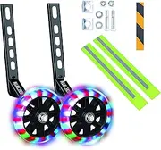 Kids' Bicycle Training Wheels Flash Mute Heavy Duty Rear Wheel with Stabilizers Mounted (for 12 14 16 18 20 inch Kids Bike) 1 Pair + 1 Reflective Tape + 2 Reflective Arm Bands (Black)