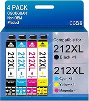 OGOUGUAN 4X 212XL Ink Cartridges Compatible for Epson 212 XL for Epson Expression Home XP-2100 XP-3100 XP-3105 XP-4100 Workforce WF-2810 WF-2830 WF-2850 Printer