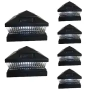 6 Pcs Black Solar Garden Outdoor Cap Post Light 6X6 Plastic with 5 LED Bulbs