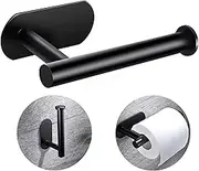 Toilet Paper Holder Self Adhesive - Kitchen Washroom Adhesive Toilet Roll Holder No Drilling for Bathroom Stick on Wall Stainless Steel Brushed - Black