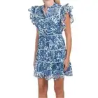 HOUSE OF HARLOW 1960 NWT Melba Blue Floral Ruffle Button Front Dress Size XS