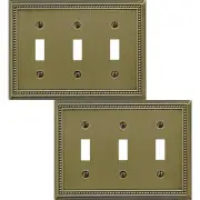 Triple Toggle Light Switch Cover Belaire Beaded Metal 3 Toggle Antique Brass