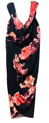 Maxi Decadent Dress Black Floral sz XS 14 City Chic Tulip Pleated
