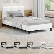ALFORDSON Bed Frame Base King Single Size, Bed Platform Foundation with PU Leather Upholstered Tufted Headboard for Mattress Topper, Platt White