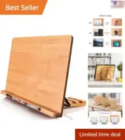 XL-Large Bamboo Book Stand - Foldable Holder - Cookbooks, Textbooks, Tablets