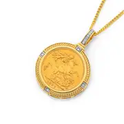 22ct Full Sovereign In 9ct Gold Diamond Pendant