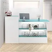 Reception Counter Desk, Checkout Counter, Stations Counter Table, Eception Counter Desk with Lockable Drawers, L-Shap Cashier, Cashier Cabinet, for Clothing Store, Company(Size:150x50x100cm,Color:C-2)
