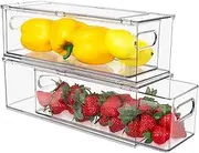 Abiudeng 2 Pack Stackable Refrigerator Organizer Bins with Pull-out Drawer, Drawable Clear Fridge Drawer Organizer with Handle, Plastic Kitchen Pantry Storage Containers