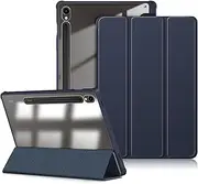 [DingGuagua] Case for Samsung Galaxy Tab S9 11 Inch 2023 SM-X710/X716B/X718U Tablet, Pen Holder, Shockproof Protective Case with Transparent Hard Shell on The Back, Dark Blue