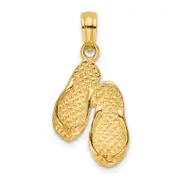 14K Yellow Gold 3D Ocean City Double Flip-Flop Charm