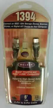 NEW Belkin 6' IEEE1394 FireWire / i.LINK 6-pin to 6-pin Cable, F3N400-06-ICE