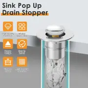 Bathroom Sink Plug Pop-Up Bathroom Sink Stopper with 304 Stainless Steel typCe