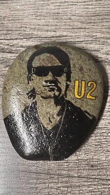 Rock Art U2 “Bono” Custom Hand Painted-Acrylic Paint-Music Rock Band-Nice!
