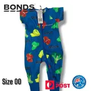 Bonds Zip Wondersuit Size 00 (3-6 Months) Blue Short Sleeve With Vegetable Print