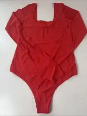 Aerie Smoothez Long Sleeve Bodysuit Red Long Sleeve Size Small
