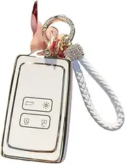 Car Remote Key Case Cover Shell Compatible For Renault Koleos Kadjar Clio Megane Talisman Espace Zoe Scenic Dacia Sandero Fob Keychain(White gold set1)