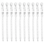 10Sets 3.5mm Fold Over Cord Ends with Clasps and Extension Chain, Silver
