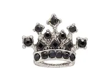 [Knighthood] Men's Royal Crown Crystal Lapel Pin Badge Brooch (Black & Silver) (Silver, Medium) (KN19-CROWN-BLK-SILV)