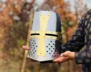 Templar Crusader Knight Helmet Steel and Brass Noble Helmet Larp Cosplay Helmet