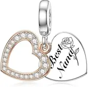 [LANBEIDE] Sterling Silver Love Heart Charms for Pandora, Mom Sister Daughter Wife Nana Charms Family Dangle Charms for Pandora Bracelet Birthday Gifts for Women Girls