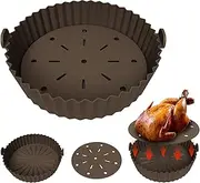 [Echify] Silicone Air Fryer Liner - 9.5 Inch | 24cm Reusable Air Fryer Liners with Oil Filter Mat 2Pcs Airfryer Silicone Liners Set Large Air Fryer Silicone Pot for Ninja Air Fryer Accessories (Gray)