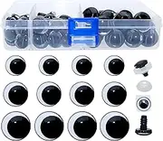 1Box(120pcs) 14mm/16mm/18mm 3D Plastic Safety Eyes Transparent Craft Crochet Doll Eyes with Washers for DIY Making or Repair of Amigurumi Stuffed Animal,Doll,Toy, Crochet, Supplies