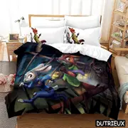 v1908 Bed Sheets Cartoon Zootopia Zootropolis Printed Bedding Set Queen King Size Duvet Cover Set Soft Comforter Cover & Pillowcase Set 3-Piece Beddin