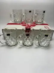 Vintage NOS Arcoroc Paul Sebastian Six 12oz. Fine Crystal Mugs 4 3/8"T x 4 3/4"