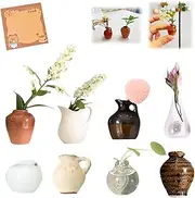 Mini Ceramic Vase Magnets for Fridge, Mini Bud Vases Magnetic Bud Vase Refrigerator Magnets, 3D DIY Tiny Funny Cute Creative Plant Wall Mounted for Kitchen Locker Office Decoration(8PC)