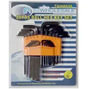25-pc. BALL HEX Key Set Ball End Long Arm L Whrench Driver SAE/Metric Hex Set