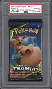 2019 POKEMON SUN & MOON TEAM UP SEALED FOIL PACK EEVEE & SNORLAX PSA 10 GEM MINT