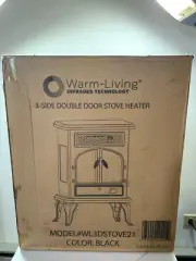 Warm Living Infrared 3 Side Double Door Stove Space Heater WL3DSTOVE21 Black NEW