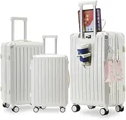 [LIODUX] 3 Piece Luggage Sets, 20/24/28in Expandable Hardshell Luggage, Hardside Lightweight Durable Carry On Suitcase Sets with Spinner Wheels and Two Hooks (White)