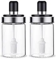 oil dispenser with brush For Ghee, Butter, Oil & Stoppers, Cheese -250ml Borosilicate oil containers glass jar for kitchen (2pcs/Transparent)