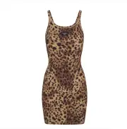 DOLCE&GABBANA X SKIMS COTTON RIB SCOOP TANK MINI DRESS | LEOPARD × 1 SMALL
