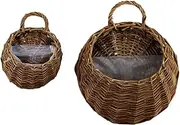 Garden Rattan Hanging Baskets Wicker Hanging Planter Plant Pots Rattan Wicker Flower Hanging Basket (L, Dark Brown)