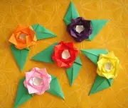5 X ASSORTED HANDMADE ORIGAMI ROSES- CARD MAKING