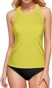 [ODAWA] High Neck Bikini Top Moss Green Quick Dry Tankini Tops, High Neck Swimsuits for Women, Mimosa, XX-Large