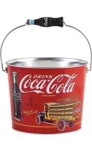Coca-Cola Beverage/Ice Metal Bucket with Coke Bottle Handle, Red,