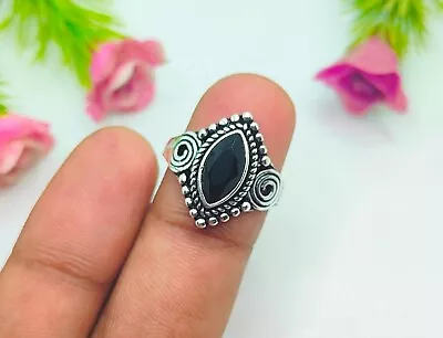 Natural Black Onyx Stone Ring 925 Sterling Silver Handmade Design Ring For Women