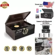 All-in-One Mid-Century Espresso Turntable: Stream Music & Relive Vinyl Classics
