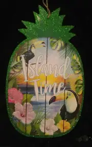 Beautiful Glitter Shimmering Island Time Fun In The Sun Wall Decor 14" X 8"